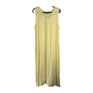 Vtg Jane Ashley Shift Maxi Dress Large Butter Yellow Lace Embroidered 90s Pastel